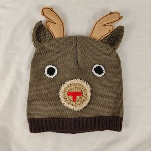 Reindeer Rudolf Christmas Knit Beanie Ringing Bells Adult Big Kids One Size Hat